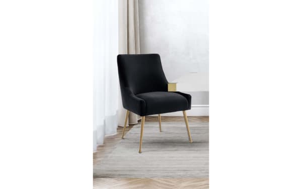 Giselle II black velvet dining chair with solid back, gold stainless steel legs, and contemporary design from the Giselle collection.