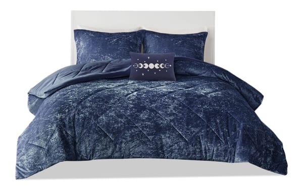 Hawken Twin/Twin XL Navy Solid Velvet Reversible 3 Piece Comforter Set