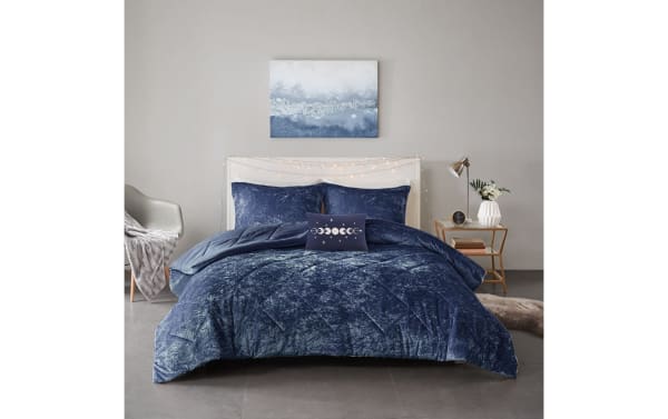 Hawken Twin/Twin XL Navy Solid Velvet Reversible 3 Piece Comforter Set