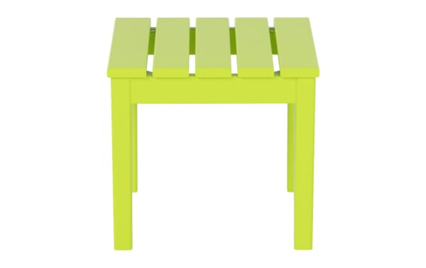 Aalto Lime Green Outdoor Side Table in transitional style, made of high-density lime green plastic with slatted top for poolside or balcony use.
