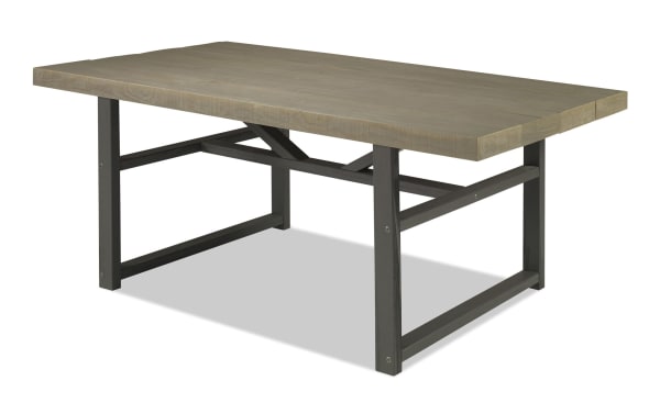 Rustic Flint 6 Piece Dining Set table with black pine solid wood base and oak tabletop, part of Flint collection for stylish dining rooms.
