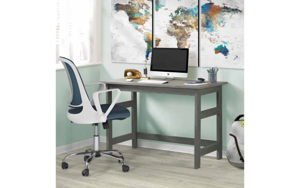 Henry Gray Solid Wood Desk from the Henry collection, featuring transitional style pine solids in a gray finish, ideal for stylish, durable home office use.