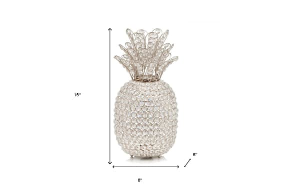 15'' Silver Glam Pineapple Sculpture made of crystal with a light-catching faceted design, perfect for glam home decor accents.