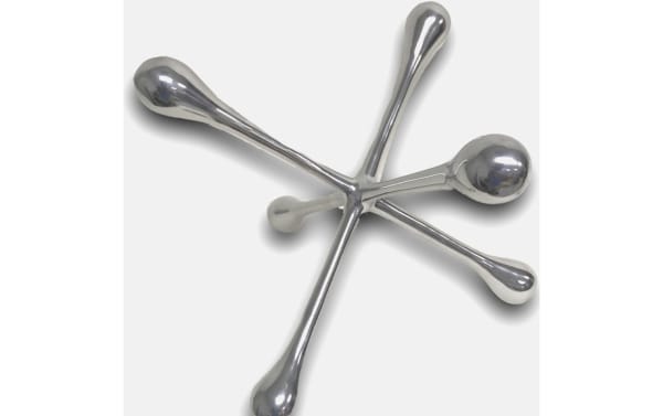 12'' Ozi Silver Decorative Jack made of polished metal with a transitional style, featuring elongated rounded arms for versatile home décor.