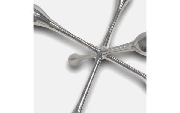 12'' Ozi Silver Decorative Jack made of polished metal with a transitional style, featuring smooth, rounded arms for versatile home décor.