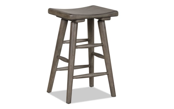 Davison Weathered Gray backless counter height stool in transitional style, made of contoured rubberwood solids for comfortable seating.