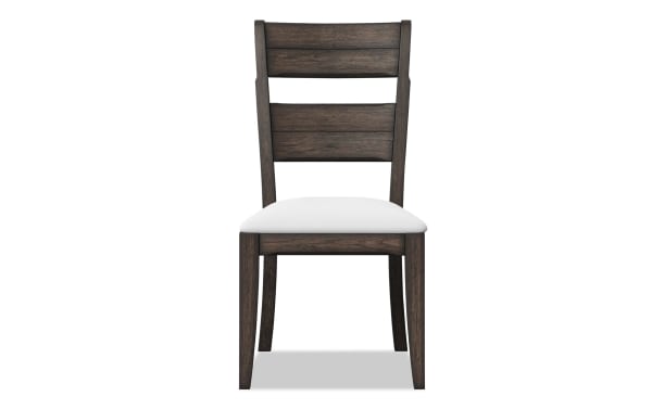 Bridgeport Espresso Ladder Back Desk Chair with white polyester fabric seat, rubberwood solids frame in dark espresso finish, transitional style.