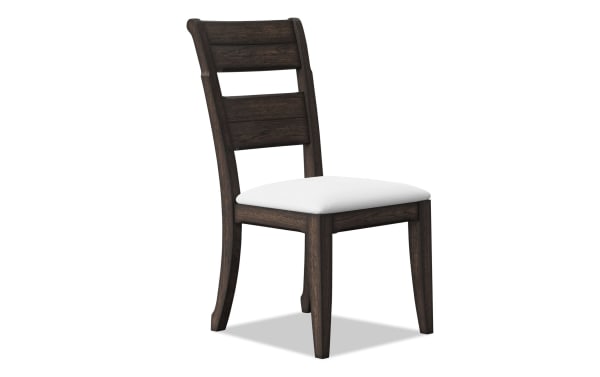 Bridgeport Espresso Ladder Back Desk Chair with white polyester fabric seat, transitional style, and dark rubberwood solid frame for office or desk use.