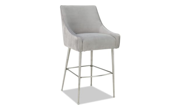 Giselle Light Gray Solid Back Counter Height Stool with soft velvet upholstery, stainless steel legs, and contemporary design from the Giselle collection.