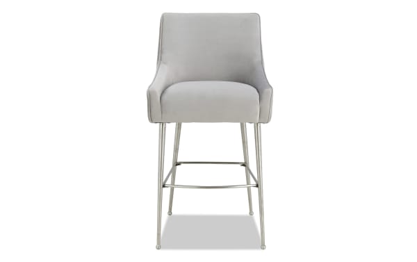 Giselle Light Gray Solid Back Bar Height Stool with soft velvet upholstery, stainless steel legs, and contemporary design from the Giselle collection.