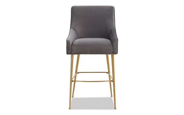 Giselle Dark Gray Solid Back Counter Height Stool with plush velvet upholstery, sleek stainless steel legs, and contemporary design.