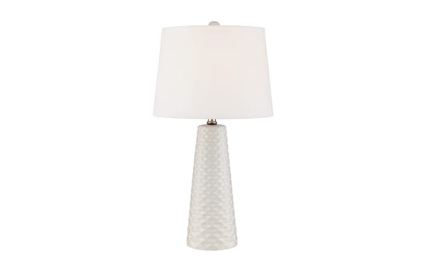 Norah White Table Lamp with sculptural textured ceramic base and white fabric shade, contemporary style, set of 2 for elegant home lighting.