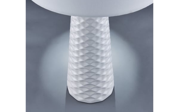 Norah White Table Lamp set with sculptural textured ceramic bases in white, featuring contemporary fabric shades for elegant home lighting.