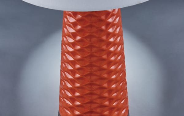 Contemporary Norah Orange Table Lamp set with textured ceramic orange bases and white fabric shades, ideal for modern home decor lighting.