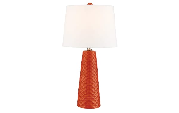 Norah Orange Table Lamp set of 2 with vibrant orange ceramic bases and white fabric shades, contemporary style for modern decor.