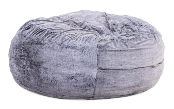 Luxe 60'' gray beanbag chair with plush faux fur polyester upholstery, transitional style, and cloud-like foam filling for ultimate comfort.