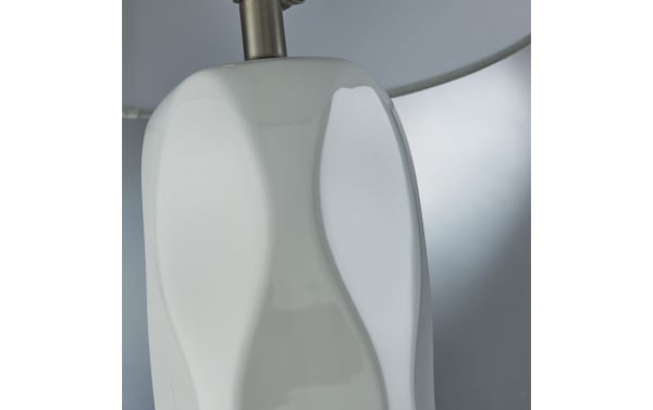 Sculptural white ceramic base of the Zayden White Table Lamp set, showcasing smooth contoured design in contemporary style lighting.