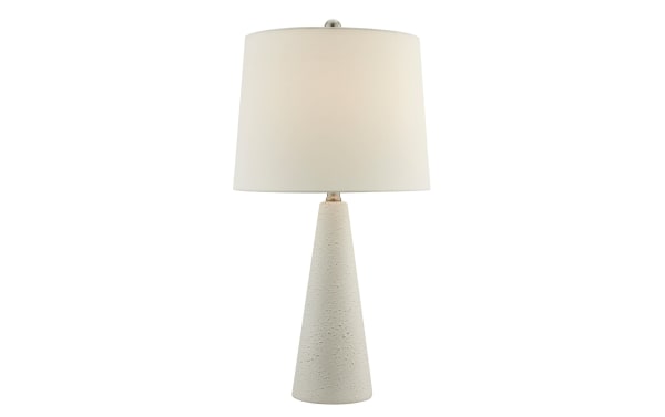 Contemporary Karter White Table Lamp with angled white ceramic base and white linen fabric shade, ideal for bedside or living room tables.
