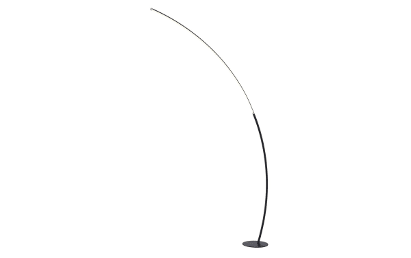 Ronan 80'' black metal LED floor lamp with a sleek, curved contemporary design, ideal for modern home lighting and decor.