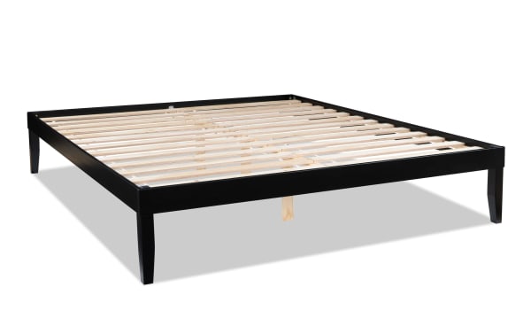 Phoebe King Black Solid Wood Platform Bed with solid pine slats, contemporary style, 11.5" underbed storage, no box spring needed.