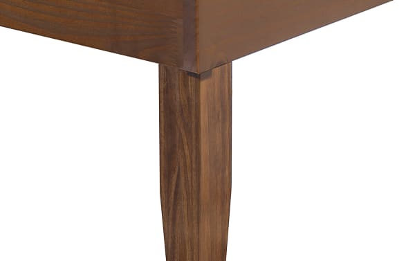 Corner detail of the Phoebe Full Walnut Solid Wood Platform Bed showcasing its rich walnut finish, solid pine and plywood construction, and contemporary clean lines.
