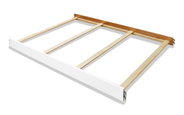 Ollie White Full Size Bed Conversion Rails in transitional style, made of pine solids and laminated veneer lumber, designed to convert Ollie 4-in-1 crib to full bed.