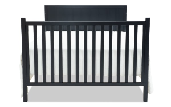 Ollie Navy full-size bed conversion rails in transitional style, made of navy pine solids and laminated veneer lumber, for Ollie 4-in-1 convertible crib.