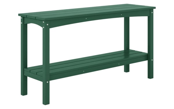 Paloma Green Outdoor Console Table from Paloma collection, traditional style, made of durable UV-resistant high-density polyethylene plastic with two slatted shelves.