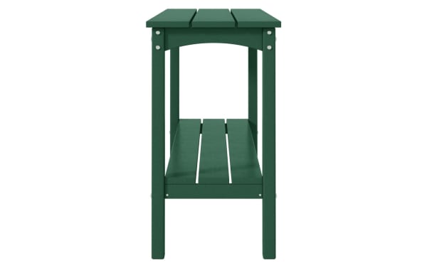 Paloma Green Outdoor Console Table from Paloma collection, traditional style, made of durable UV-resistant high-density polyethylene plastic with two slatted shelves.