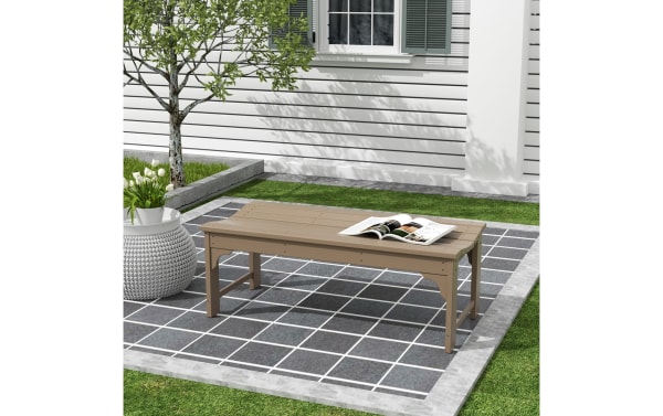Paloma Distressed Brown Outdoor Bench from Paloma collection, traditional style, 48" UV-resistant high-density plastic, backless for porch or patio seating.