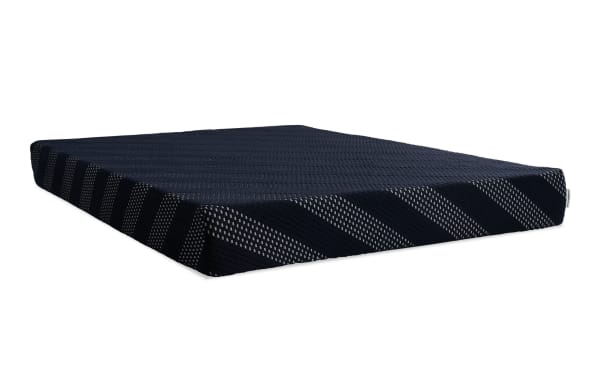 Bob-O-Pedic Prime™ 9'' Queen Firm Mattress in navy blue with ventilated memory foam layers, traditional style, firm support, breathable foam upholstery.