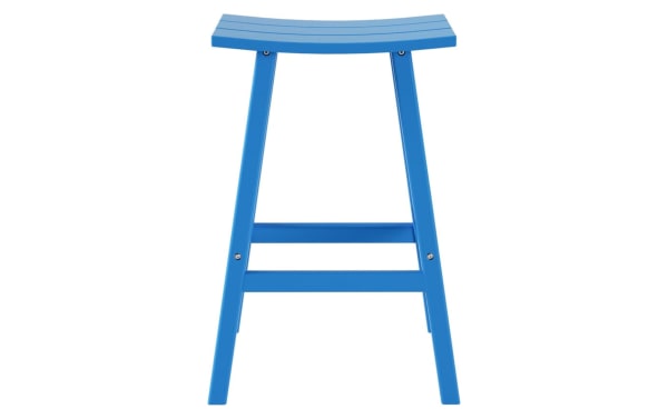 Paloma Sea Blue Outdoor Bar Height Stool in traditional style, made of durable UV-resistant high-density polyethylene plastic, 29" tall.
