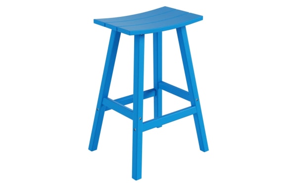Paloma Sea Blue Outdoor Bar Height Stool in traditional style, made of UV-resistant high density plastic, 29" tall, durable and weatherproof.