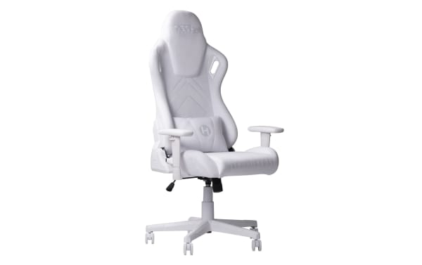 Keke White Velvet Gaming Chair with white stain-resistant velvet fabric, memory foam seat, plush head pillow, lumbar cushion, adjustable height, and 150° recline.
