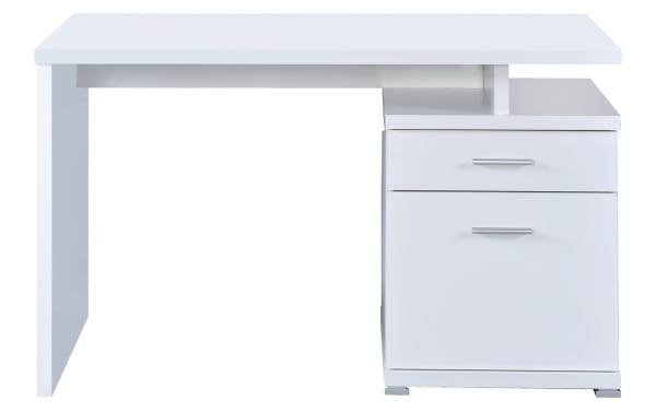 Eliana White 2 Drawer Desk in contemporary style, made of MDF and particle board, featuring a spacious drawer and file cabinet for small office spaces.