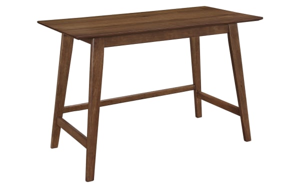 Mid-century modern Landon desk in walnut veneer with angled legs and sturdy MDF frame, part of the Landon Walnut & Gray Desk & Chair Set.