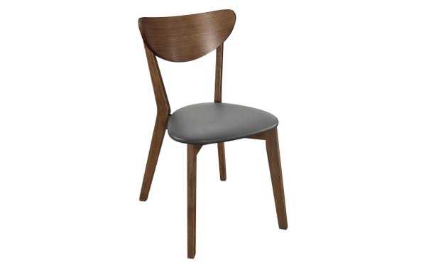 Landon Walnut & Gray Desk Chair with mid-century modern style, walnut veneer backrest, gray polyester leatherette seat, and wooden legs