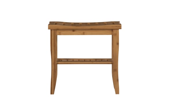 Branson Natural Bathroom Stool in bamboo with a curved top, small lower shelf, and slightly splayed legs, part of the transitional Branson collection.