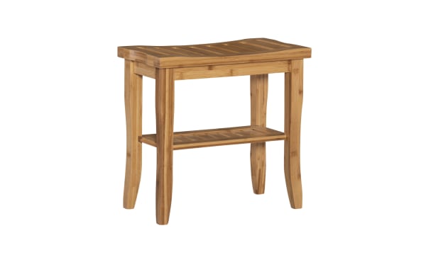 Branson Natural Bathroom Stool in bamboo with a curved top, slightly splayed legs, and a lower shelf for linens, from the Branson transitional collection.
