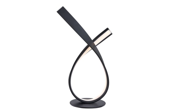 Cadiz Black LED Table Lamp in contemporary style with sleek black metal ribbon design and integrated LED lighting for modern home decor.
