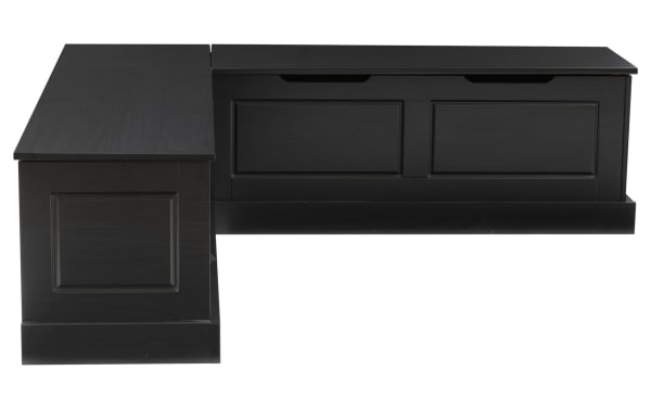 Troy Black Backless Nook Seating in traditional style, made of solid pine and MDF, features a black finish, backless design, and hidden storage drawers.