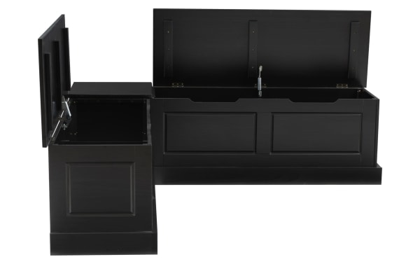 Troy Black Backless Nook Seating in traditional style, made of solid pine and MDF, features hidden storage compartments beneath hinged tops for versatile space use.