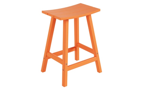 Paloma Orange Backless Outdoor Counter Height Stool in high-density plastic with curved rectangular seat, UV-resistant, transitional style