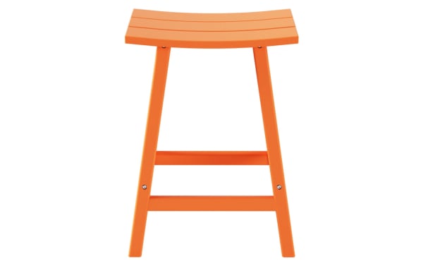 Paloma Orange Backless Outdoor Counter Height Stool with curved rectangular seat, high-density plastic, UV/weather-resistant, transitional style.