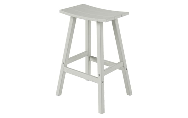 Transitional Paloma White Gray backless outdoor bar stool with curved rectangular seat, high-density plastic, weather-resistant for patio seating.