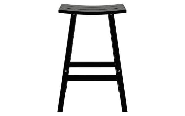 Paloma Black Backless Outdoor Bar Height Stool with curved rectangular seat, high-density plastic, and transitional style for patio seating.
