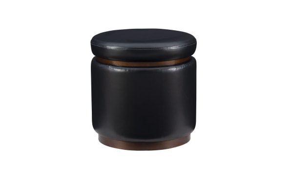 Blaze Black & Brown Faux Leather Storage Ottoman with traditional style, black faux leather upholstery, and wooden base for versatile seating and storage.
