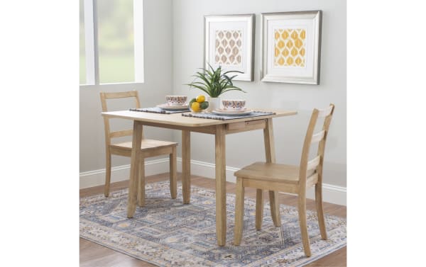 Brendon 3-piece traditional gray solid wood dining set with two ladder-back chairs and a folding table with hidden storage, perfect for small spaces.