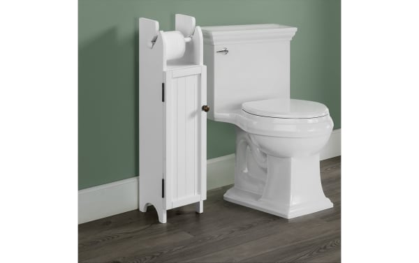 Norman 28'' white solid wood freestanding bathroom cabinet with door and top toilet paper dispenser, transitional style, pine solids and MDF, moisture-resistant