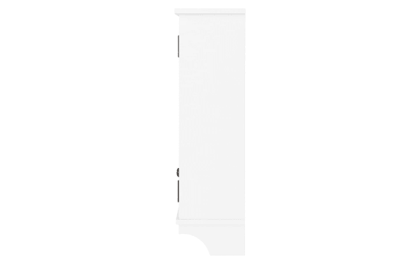 Norman White Solid Wood Bathroom Wall Cabinet with Towel Bar, transitional style, pine solids and MDF, moisture-resistant white finish, two cabinet doors.